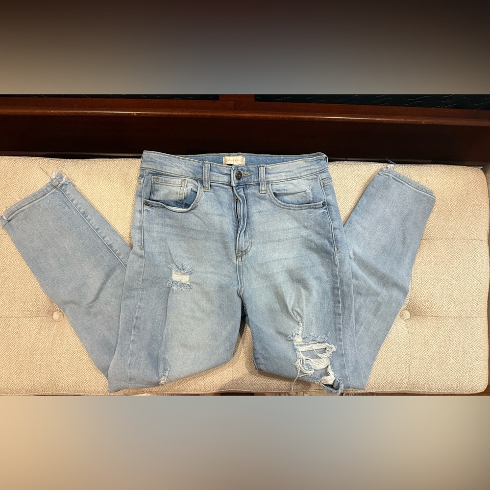 Altar'd State Blue Skinny Jeans with Distressed Details